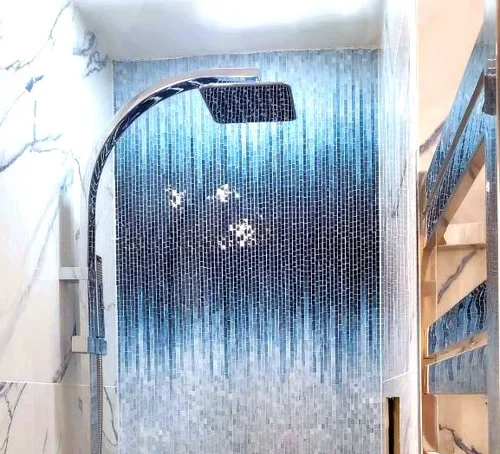 Blue ombre tile Manhattan Bathroom